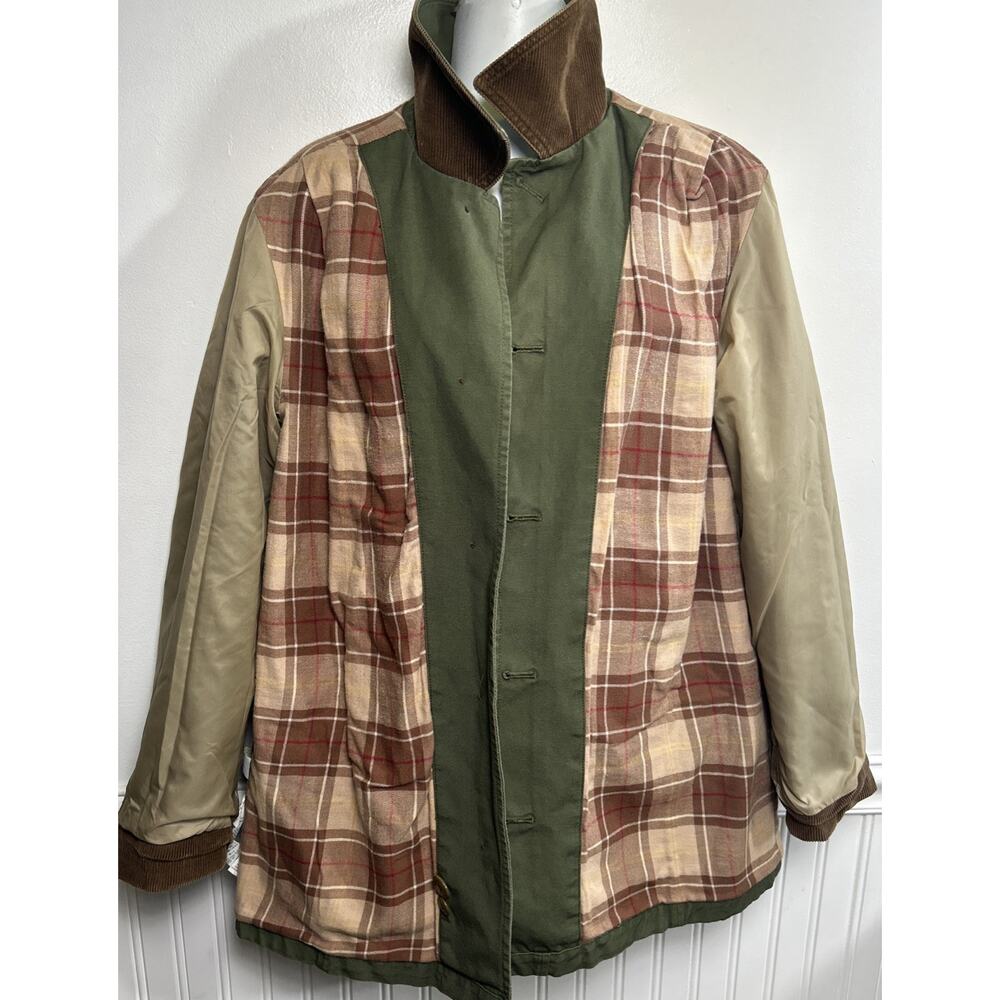 LL Bean Jacket Barn Chore Field Coat Corduroy Trim Flannel Lined Green Women M - Picture 5 of 11